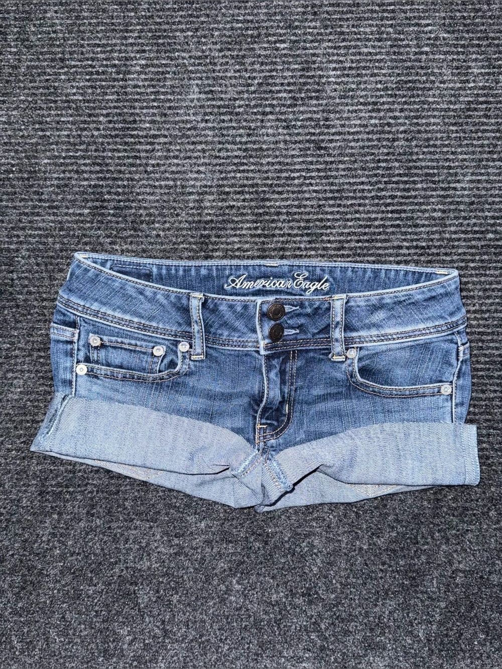 American Eagle Low Rise Micro Mini Denim Shorts Sz 0 Y2K Grunge 2000s